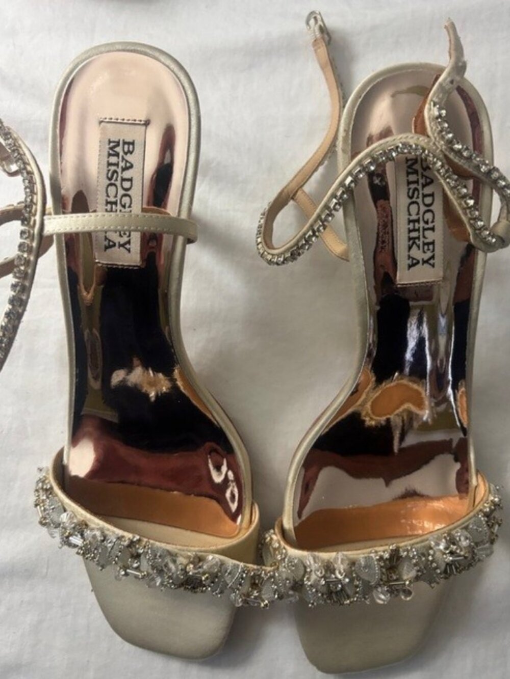 Badgley Mischka Ivory Crystal-Embellished Strappy Heels Size 7.5